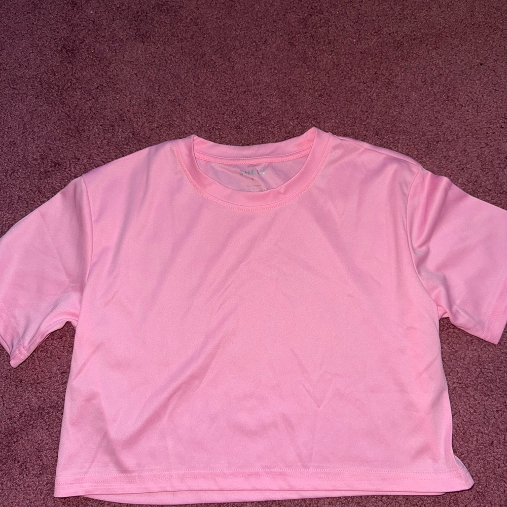 SHEIN Pink Short Sleeve Tee Cropped Casual